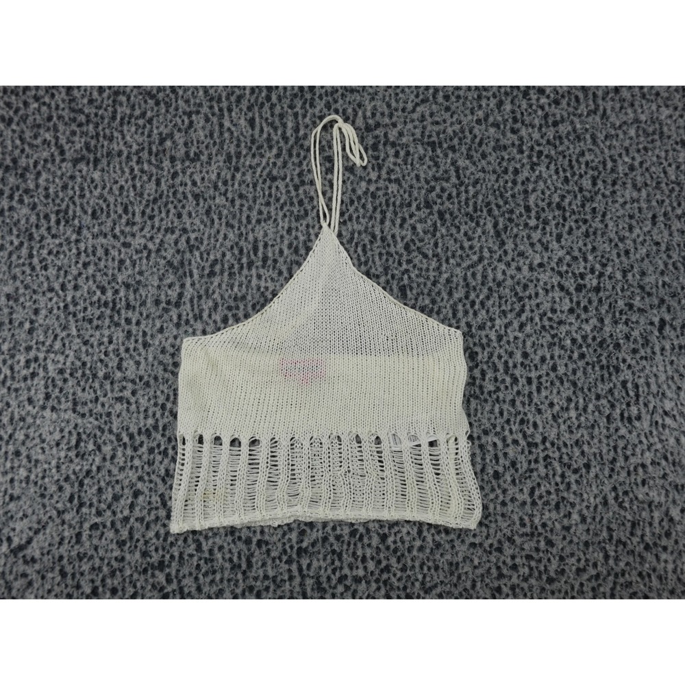 Edikted Halter Top Womens XS Cream Crochet Knit Distressed Hem Boho